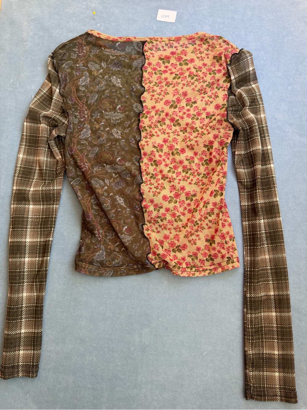 Urban Outfitters Vintage-Inspired Patchwork Long Sleeve Top - Brown/Pink Sheer S - Picture 5 of 5